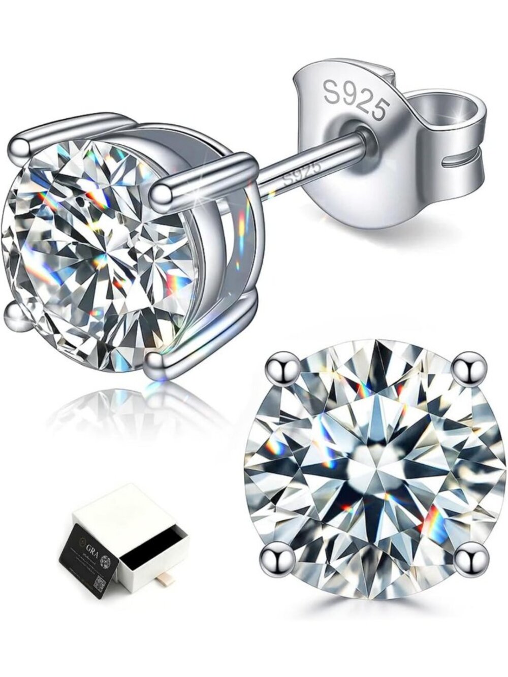 Elegant Moissanite Stud Earrings in Solid 925 Sterling Silver & Gold Options